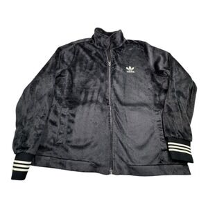 Adidas Fleece Track Jacket Full Zip Logo Stripes Collar Black Size S